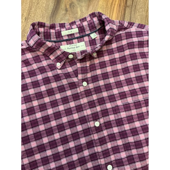 Hawker Rye Mens Slim Fit Stretch Button Down Shirt Purple Pink Plaid Long Sleeve - Picture 3 of 13